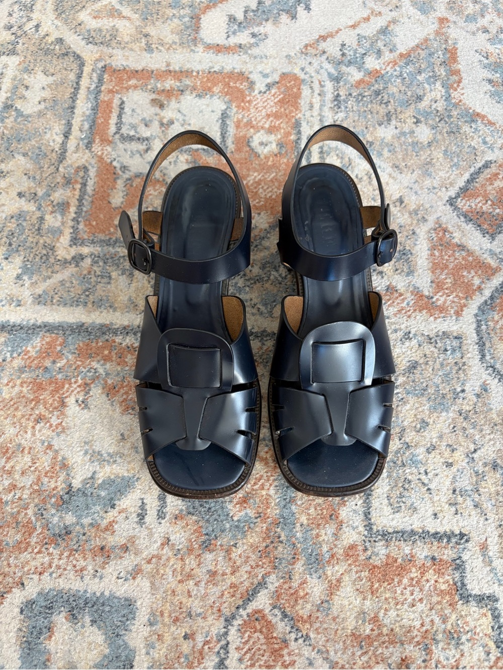 Hereu navy Leather Slingback Sandals with Buckle